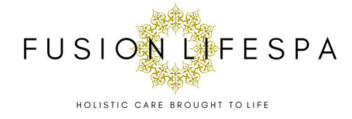 A logo that reads "Fusion Lifespa: Holistic Care Brought To Life", with a golden mendala used as a background.